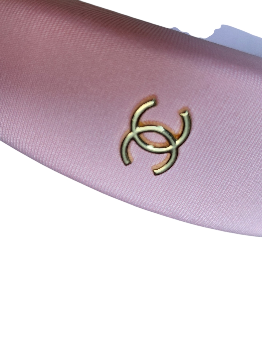 Pink Satin Padded Headband with Gold CC Accent - Picture 2 of 4